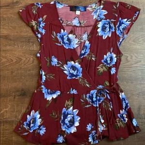 Floral Peplum Cross-Tie Blouse Shirt